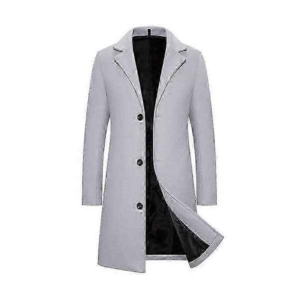 Mænds trenchcoat med revers, enkeltknappet, lang peacoat jakke - Xin GRAY L