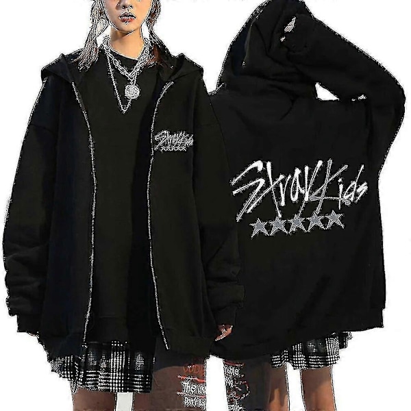 Stray Kids Hoodies Skzoo Tryckta Jackor Skz Hoodies Koreanska Kpop Konsert Jackor Stray Kids Sweatshirts Y2k Män Kvinnor-Xin Black11 L