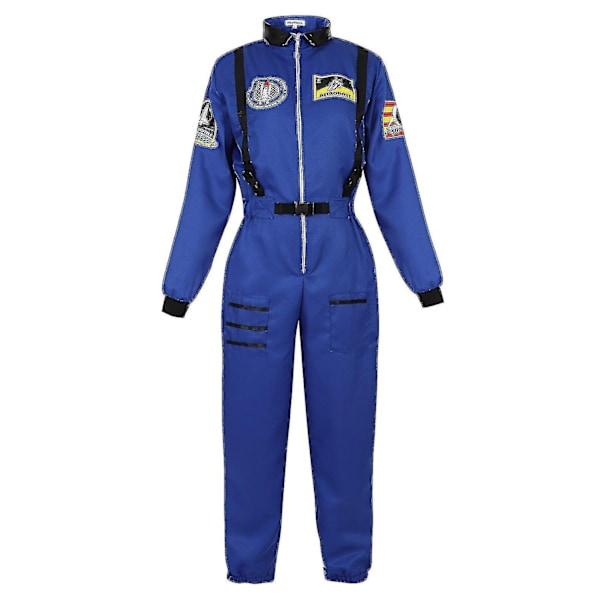 Astronaut Kostume Rumdragt til Voksen Cosplay Kostumer Lynlås Halloween Kostume Par Fly Jumpsuit Plus Size Uniform-Xin Blue for Women XXL