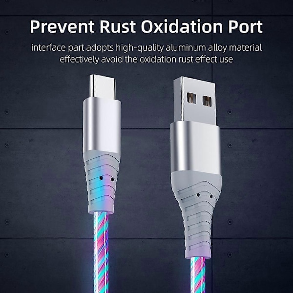 1m Hehkuva 3A Nopea Lataus Type-C Korkean Nopeuden Virtaava Streamer Valo LED Tiedonsiirto USB-Xin Style C