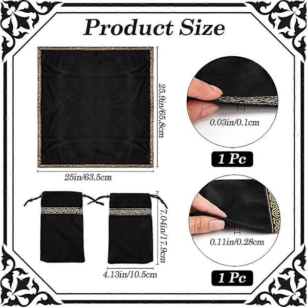 Firkantet Fløjl Duge Tarotkort Læggemåtte med Snørepose Sort Pose: 179x105x2.8mm Duge: 635x658x1mm-xindaren