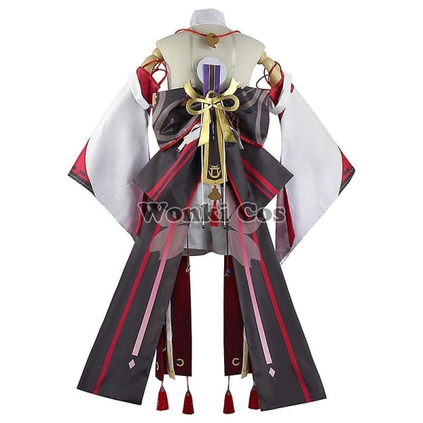 Genshin Impact Yae Miko Cosplay Kostym Kvinnor Rosa Långt Hår Peruk Genshin Cosplay Kostymer Yae Miko Amulett Full Set-Xin XXL