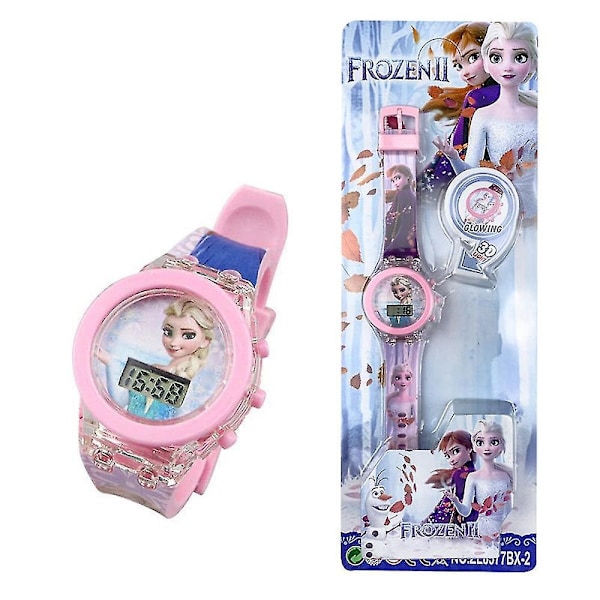 Kids Frozen Anna Elsa Cars Lightning Mcqueen Glowing Watch Adjustable Strap Flashing Light Up Wrist Watch Gift-Xin E