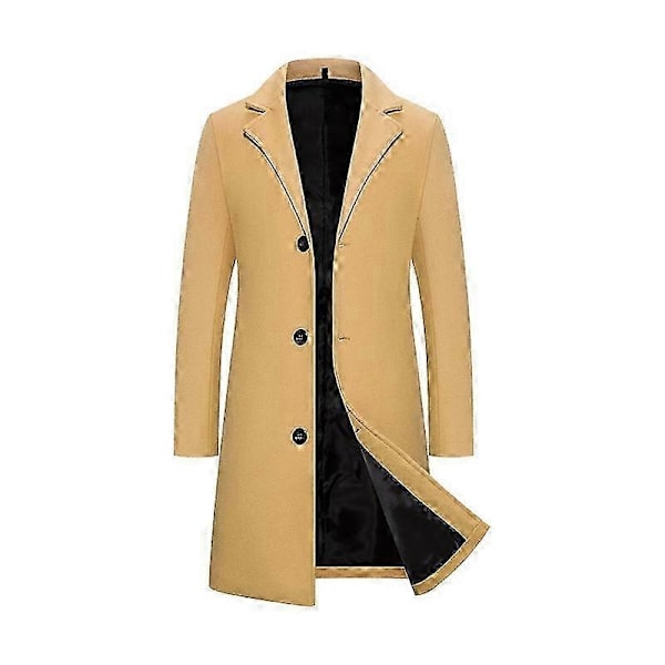 Herre Trenchcoat Lapel Enkeltbryst Lang Peacoat Jakke - Xin KHAKI S