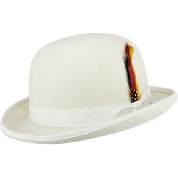 Unisex Hård Hatt i Ull med Fjäder, Satinfodrad, Storlekar S till XL-Xin White S