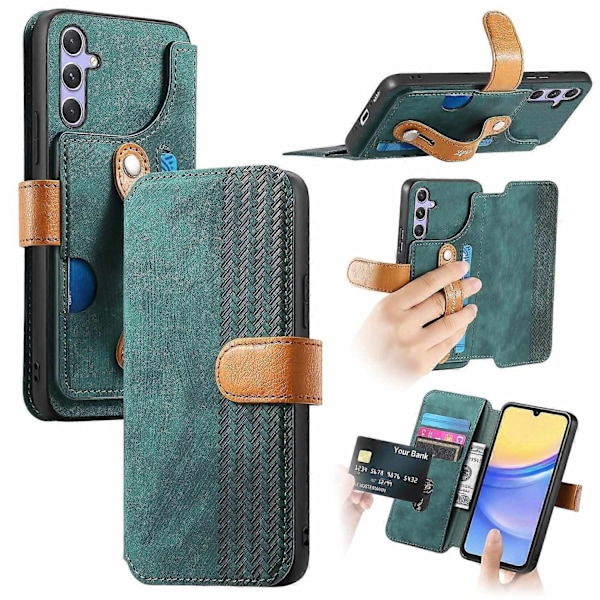 Kompatibel med Samsung Galaxy A36 5G Deksel Lommebok Retro Lær Telefondeksel med Håndleddsrem Støtte - xindaren Green