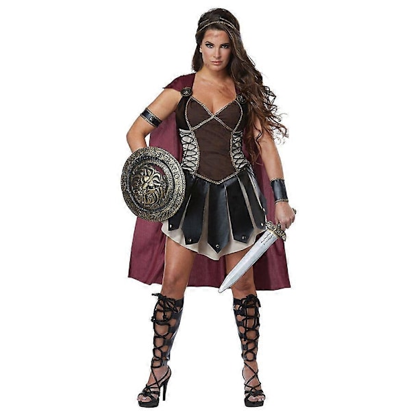 Middelaldersk romersk Xena krigerkostyme for kvinner Spartan kriger Cosplay Halloween karnevalskostyme-Xin With shield and sword XL
