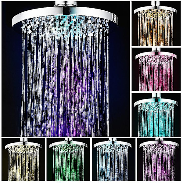 LED Duschhuvud, 20cm Belyst Duschhuvud, Färg Duschhuvud, LED Duschhuvud med 7 Färger, Rund LED Regnduschhuvud, LED Belyst -Xin