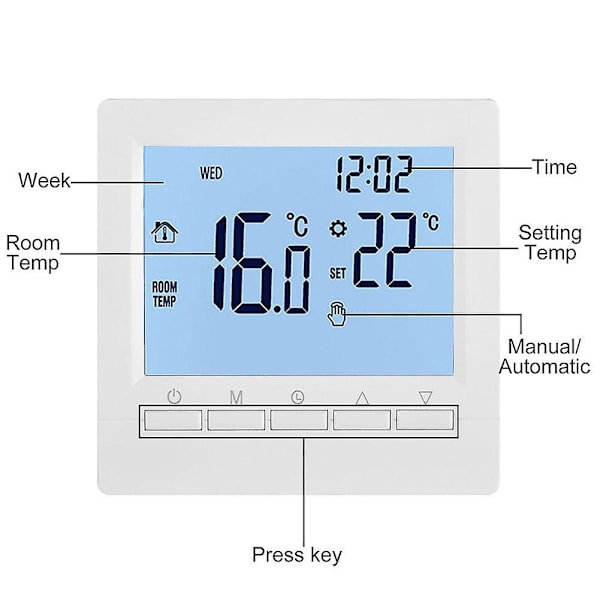 Digital Termostat Programmerbar Gasskjele Varme Temperaturregulator Intelligent Termostat Romtemperaturkontroller Energy-xindaren Blue Backlight
