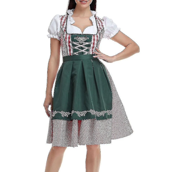 Oktoberfest Kostume til Kvinder - Voksen Dirndl Tysk Traditionel Bayersk Øl Karneval Fraulein Cosplay Pigekjole Outfit-Xin Dark Green XL