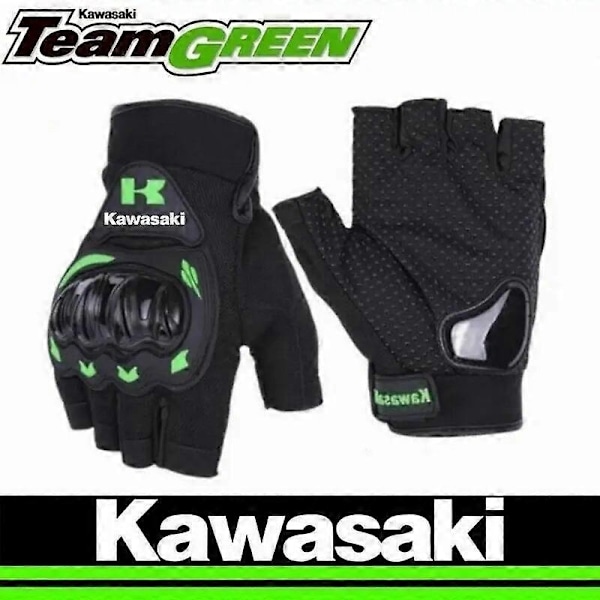 Handskar Nya Kawasaki Andningsbara Halvfingerhandskar för Män och Kvinnor Sommar Utomhus Cykelhandskar Kawasaki Motorcykelhandskar-Xin green XXL