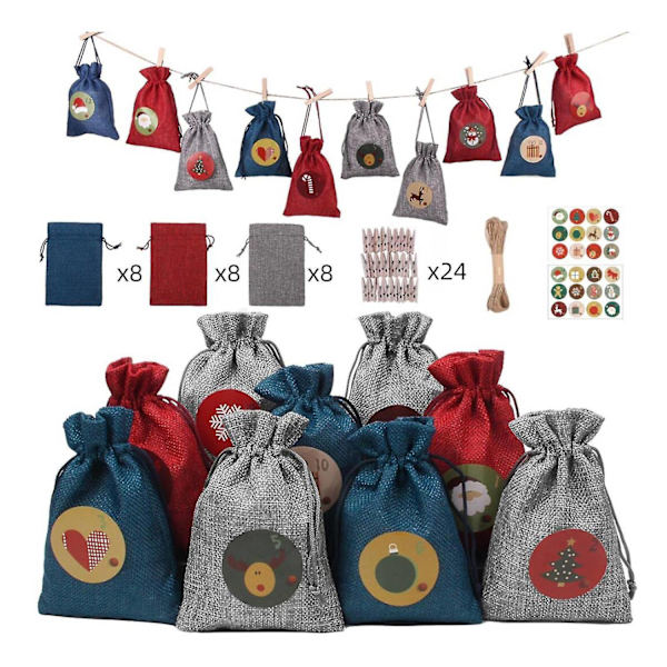 24 dage med julekalenderposer Julekalender gaveposer DIY-sæt Papirmærkater DIY juledekorationer-Xin Styles 1