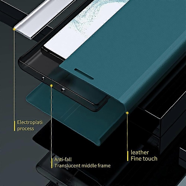 Kompatibel med Samsung Galaxy A56 5G Cover Antidrop Læder Telefon Cover med Stativ - Sky Blue-xindaren Green