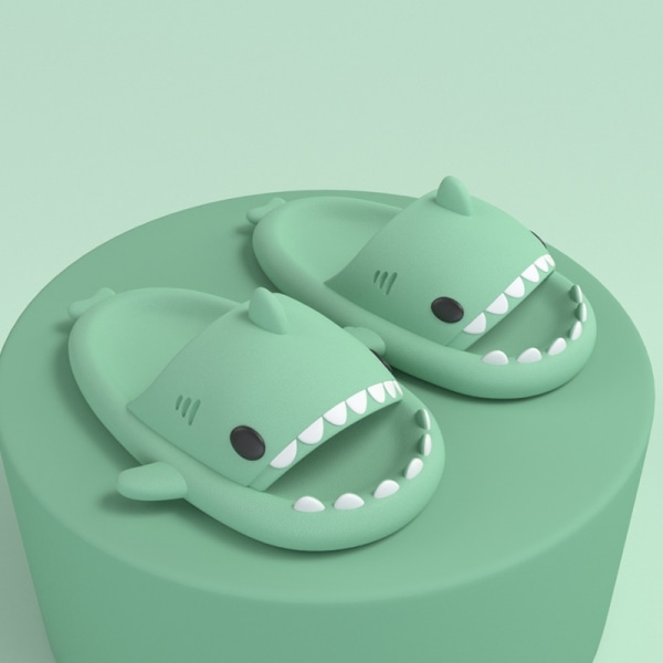 Tecknad haj Supermjuka tofflor, halkfria inomhushem för kvinnor Grön-Xin Green 36-37