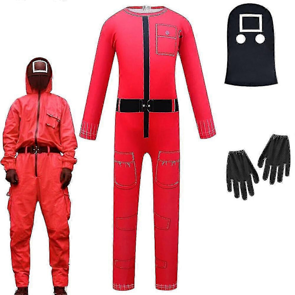 Barnens Squid Game Jumpsuit Mask Handskar 3-delad Fest Rollspel Kostym Maskerad Kostym - Xin Square Mask 6-7 Years