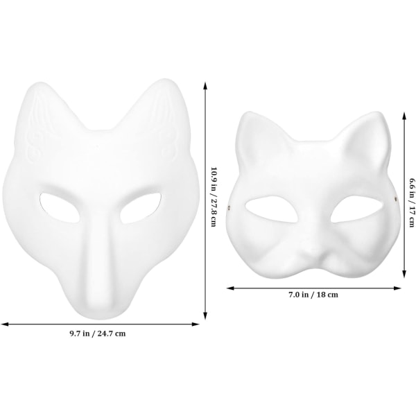 Toyvian Hvide Papir Masker, 5stk DIY Hvide Kattemasker til Maling med 1stk Papir Ræv Maske Blanke Malbare Dyremasker-Xin