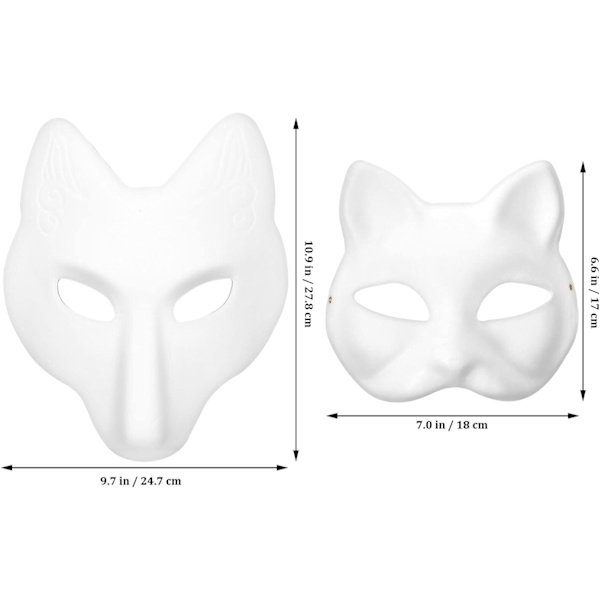 Toyvian Vita Pappersmasker, 5 st DIY Vita Kattmasker att Måla med 1 st Pappersrävmask Blank Målningsbar Djurmasker-Xin