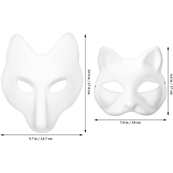 Toyvian vitpappersmasker, 5 st DIY vita kattmasker att måla med 1 st pappersrävmask Tomma målningsbara djurmasker-Xin