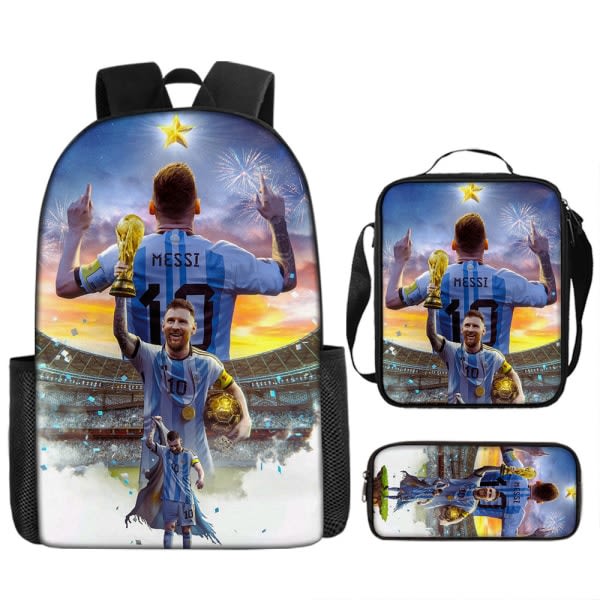 Football star Lionel Messi Print Three-part school bag for children-Xin