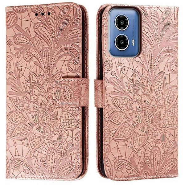 Kompatibel med Motorola Moto G34 5G Fodral Spetsblommor PU Läder Flip Plånbok Mobilskal - xindaren Style A
