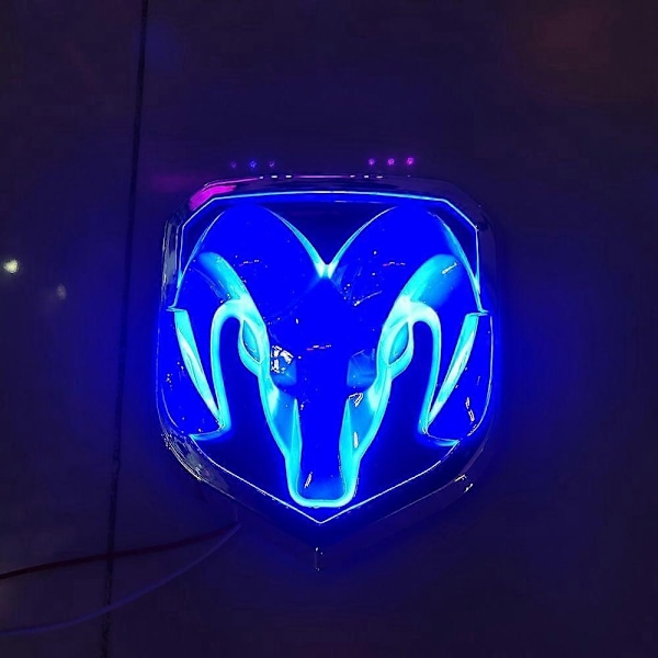 LED-ljusskylt för Dodge framlykta, Ram lysande bilmärke och fårhuvud lysande dekorativa tillbehör - Xin Blue 14.5x15.5cm