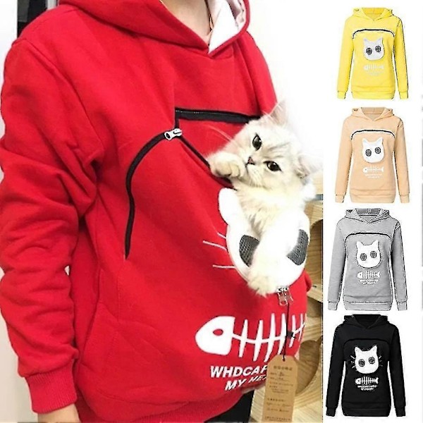 Sweatshirt Katteelskere Hættetrøje Kænguru Hund Kæledyr Pote Pullovers Kælepose Sweatshirt Lomme Dyreøre Hætte-Xin Apricot M