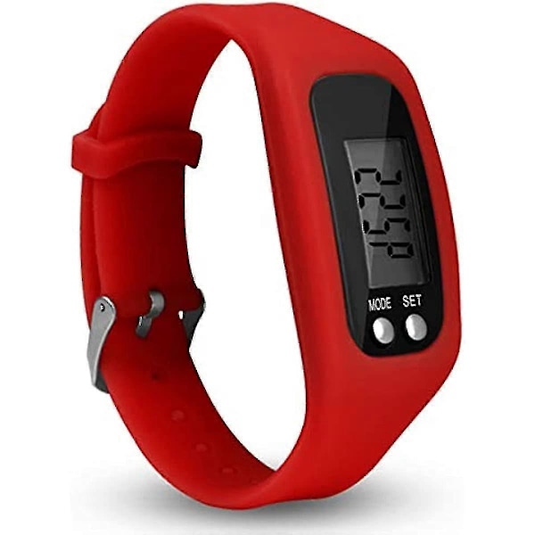 Skridttællerur med LCD-display, simpel betjening, fitness tracker til håndleddet, simpel skridttællerur til fitness - Xin Red