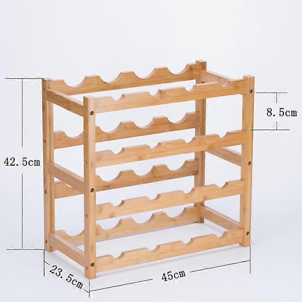 Bambusvinställ, 16 Flaskor Displayställ, 4-lagers Fristående Förvaringsställ för Kök, Pantry, Vinkällare, Bar - Xin 4-Tier