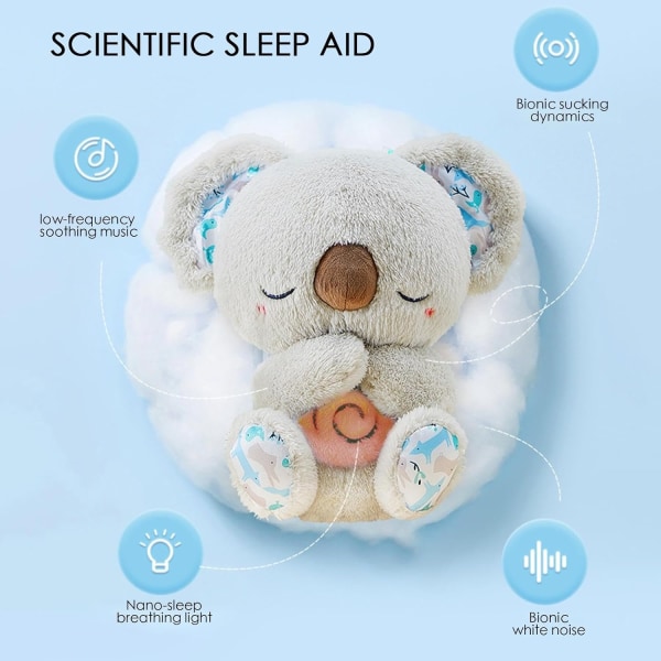Relief Koala Plyschleksak | Andningsotter plyschdocka | Sov Koala Bear Gosedjur med lugnande musik och ljus | Söt Sleeping Relief Koa-Xin