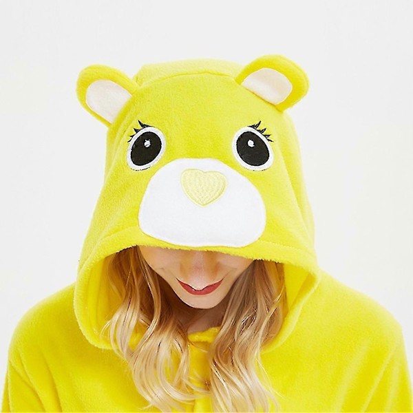 Tecknad Björn Onesie Pyjamas för Vuxna - Cosplay Kostym för Halloween - Mjuka Fleece Hemmakläder-Xin Yellow XL