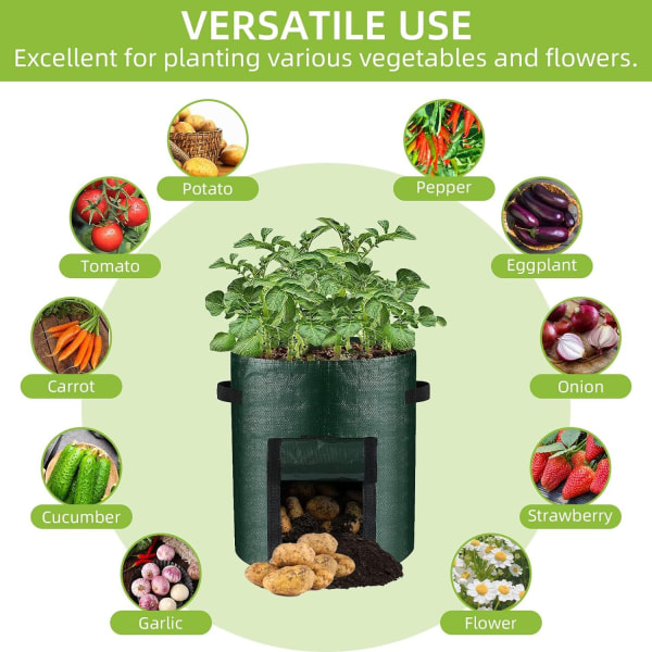 6 stk. Kartoffeldyrkningsposer, Dyrkningsposer Haveplanterposer med Klapvindue og Håndtag, Grøntsagsdyrkningsposer til Kartoffel, Løg, Tomat, Gulerod-Xin 10 Gallon