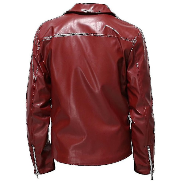 Mænds Efterår Pu All-match Casual Lapel Motorcykel Læderjakke-Xin Red S