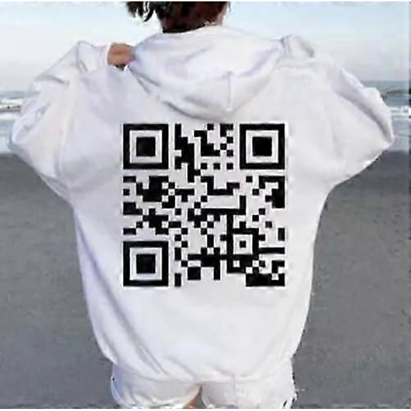 F**k You QR Kode Hættetrøje Sjov QR Scan Kode Joke Hættetrøje Unisex, Unisex Oversize Hættetrøje Sweatshirt Skjorter toppe S-5XL-Xin White S