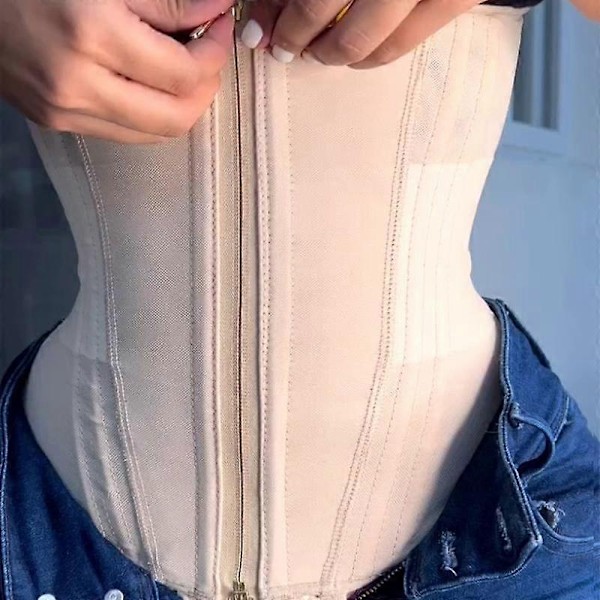 Fajas Colombianas Kaksoispuristava Vyötärötreenaaja Säädettävällä Vetoketjulla ja Koukku- ja Silmälukolla Luutuki - Naisten Kehonmuotoilija Litteä Vatsa Korsetti - Xin Beige XL