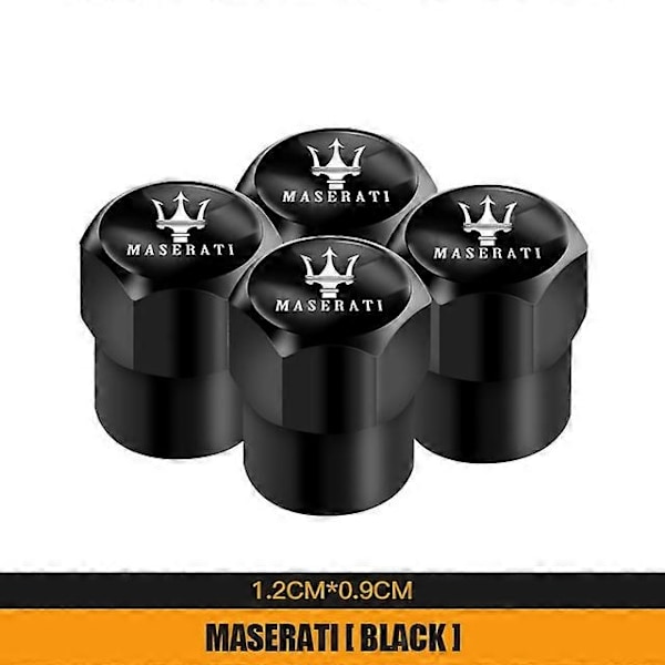 4 stk. Metalllegerings Dekkventilhetter for Maserati Ghibli GranTurismo Quattroporte Levante GranCabrio Coupe MC20 shry-Xin B Black