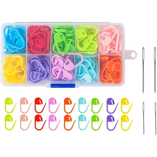 Stitch markers 120 PCS Crochet markers with 4 PCS Stitching with large eyes blunt needles 3 sizes for knitting.-Xin