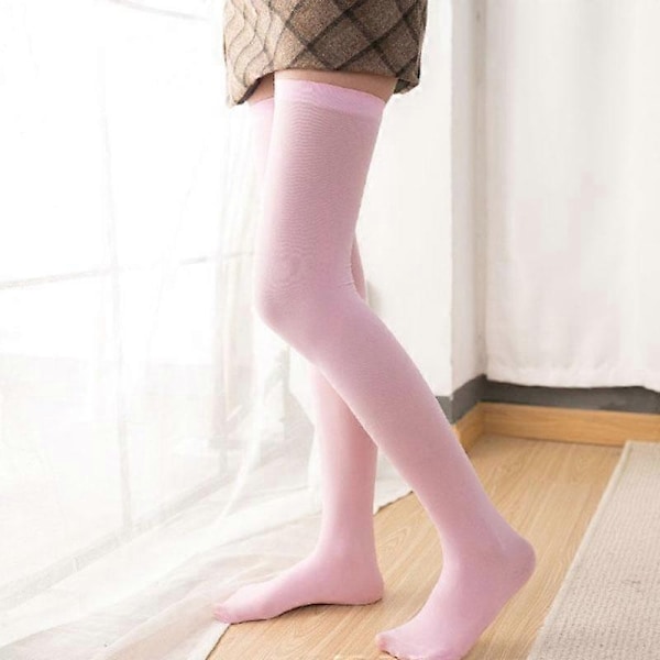 Dam Over Knee Genomskinliga Strumpor Halkfria Sammetsstrumpor Lårhöga Godisfärgade Hold Ups Cosplay-Xin pink
