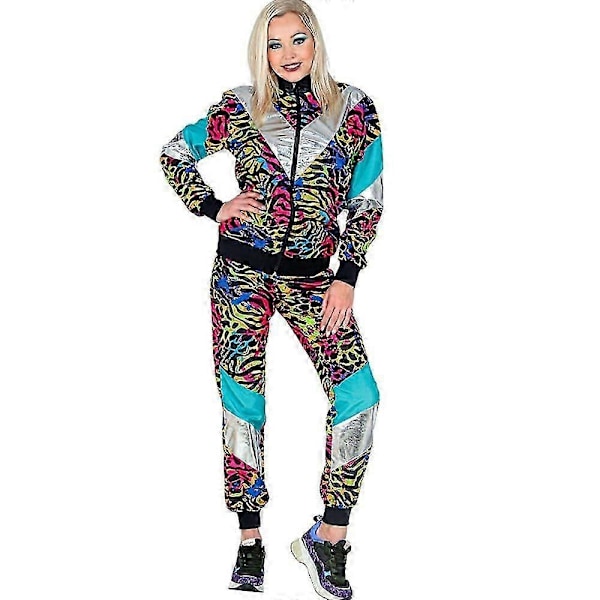 Mænd Kvinder 80'er 90'er Hip Hop Windbreaker Disco Jakke Bukser Retro Træningssæt-Xin Leopard Print L