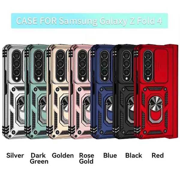 Armor Skal Kompatibelt med Galaxy Z Fold 4, Hårt PC Stötsäkert Skal med Metallringhållare & S Pen Hållare-Xin Blue