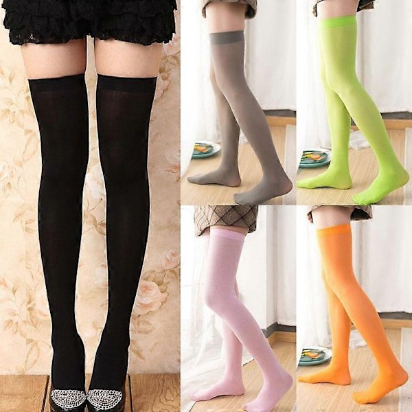 Dam Over Knee Genomskinliga Strumpor Halkfria Sammetsstrumpor Lårhöga Godisfärgade Hold Ups Cosplay-Xin blue