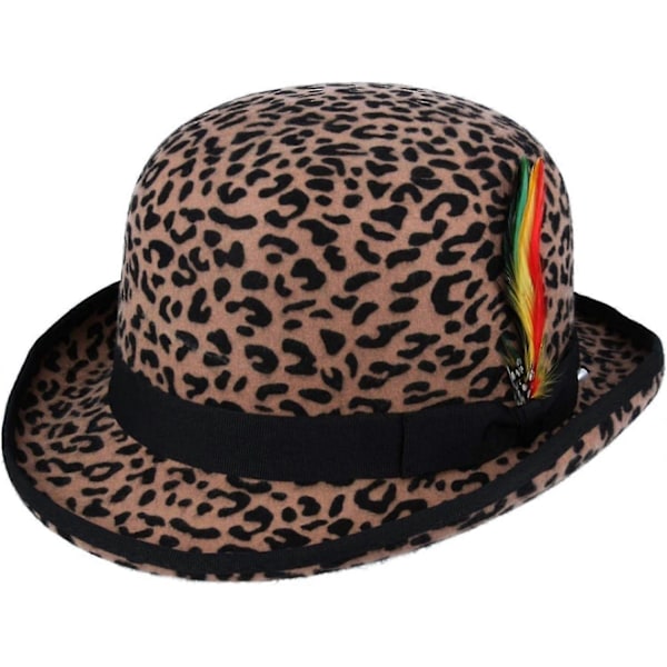 Unisex Hård Hatt i Ull med Fjäder, Satinfodrad, Storlekar S till XL-Xin Leopard S
