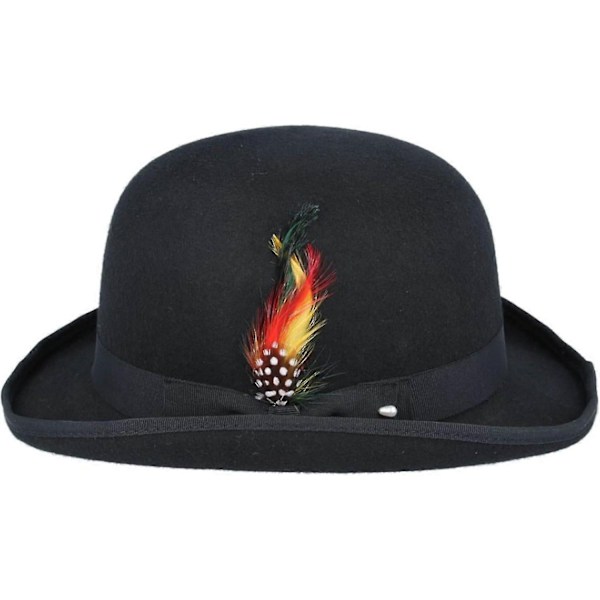 Unisex Hård Hatt i Ull med Fjäder, Satinfodrad, Storlekar S till XL-Xin Black XL