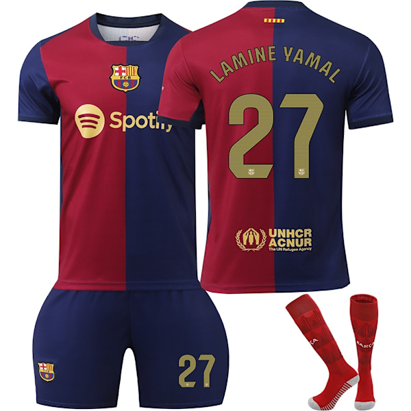 2425 Barcelona hemmatröja   Nr 9 Lewandowski Nr 10 Messi Nr 19 Lamine Yamal och andra fotbollströjor set Nr 27 LAMINE YAMAL/guld-Xin NO.27 LAMINE YAMAL/Gold 20