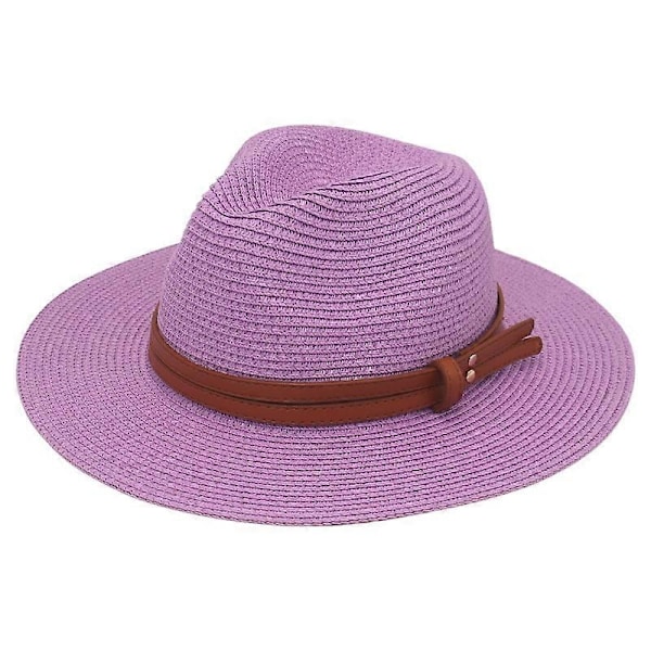 Uusi luonnollinen Panama pehmeä olkihattu kesäksi naisille/miehille leveälierinen aurinkohattu UV-suoja Fedora-hattu - xindaren Purple
