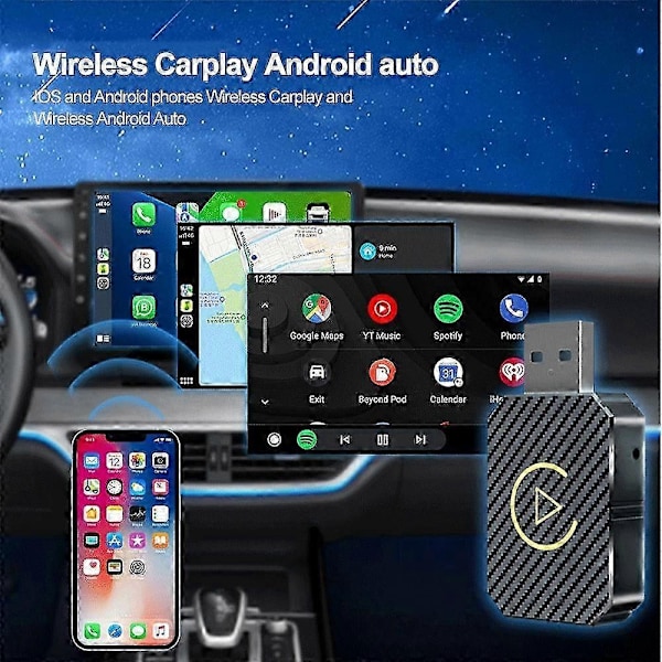 2-i-1 Trådløs CarPlay Adapter Android Auto Trådløs Adapter Smart Mini Boks USB Dongle Plug and Play WiFi Rask Tilkobling - xindaren