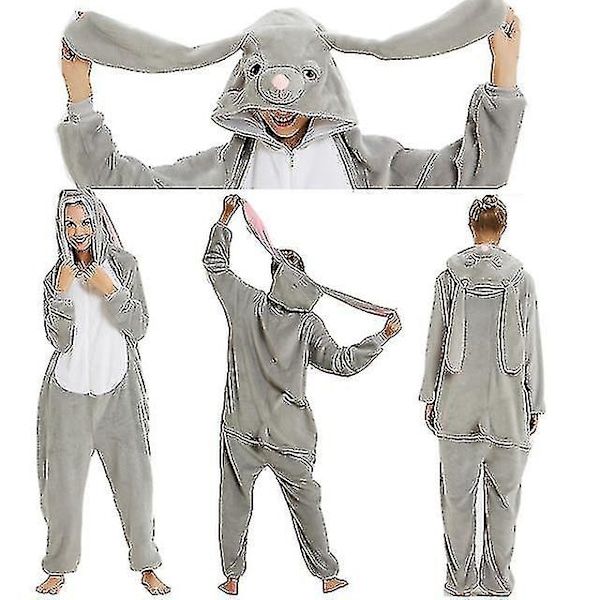 Storörad Kanin Kostym Pyjamas Onesie Kigurumi Jumpsuit Nattkläder Djur Hoodie för Vuxna Barn-xindaren M