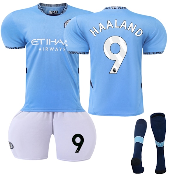 Manchester City Hjemmebørnefodboldtrøje 2024-2025 Nummer 9 Haaland-Xin 3-4years