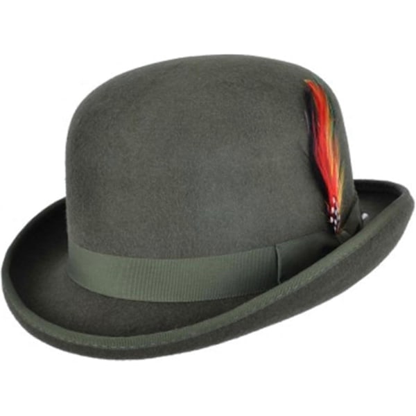 Unisex Hård Hatt i Ull med Fjäder, Satinfodrad, Storlekar S till XL-Xin Olive XL