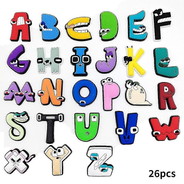 26 kpl Alphabet Lore -kenkäkoristeet, kenkien koristelu, sarjakuvakirjainkoristeet tee-se-itse Croc-puukenkä sandaaleihin rannekorun koristelutarvikkeisiin -xindaren