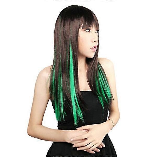 10 stk. Fargede Syntetiske Clip-on Hår Extensions (Grønn)-Xin